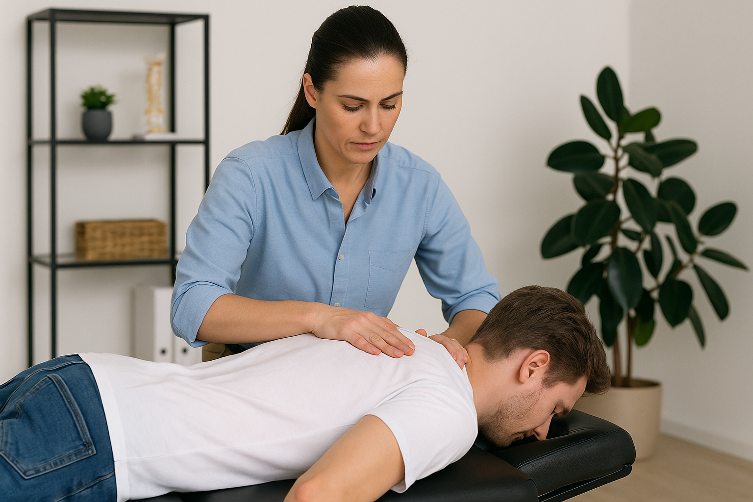a Vancouver BC chiropractor examines a corrective care patient